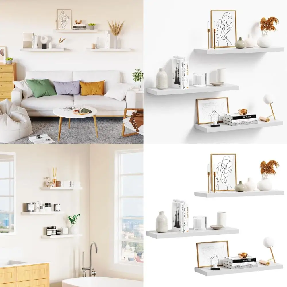 

Набор из 3 белых 24 настенных деревянных полок, ширина 6,7, емкость 25 фунтов, идеально подходит для домашнего декора