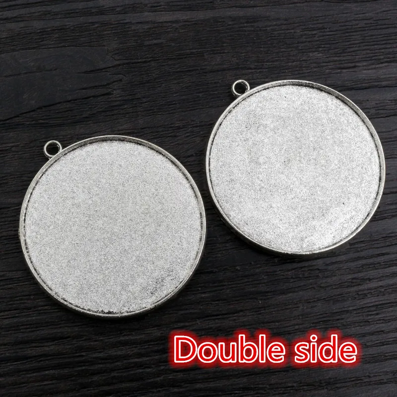 5pcs 40mm Inner Size Double Side Cabochon Base Setting Charms Pendant Bronze Antique Silver Color DIY Jewelry Making Findings