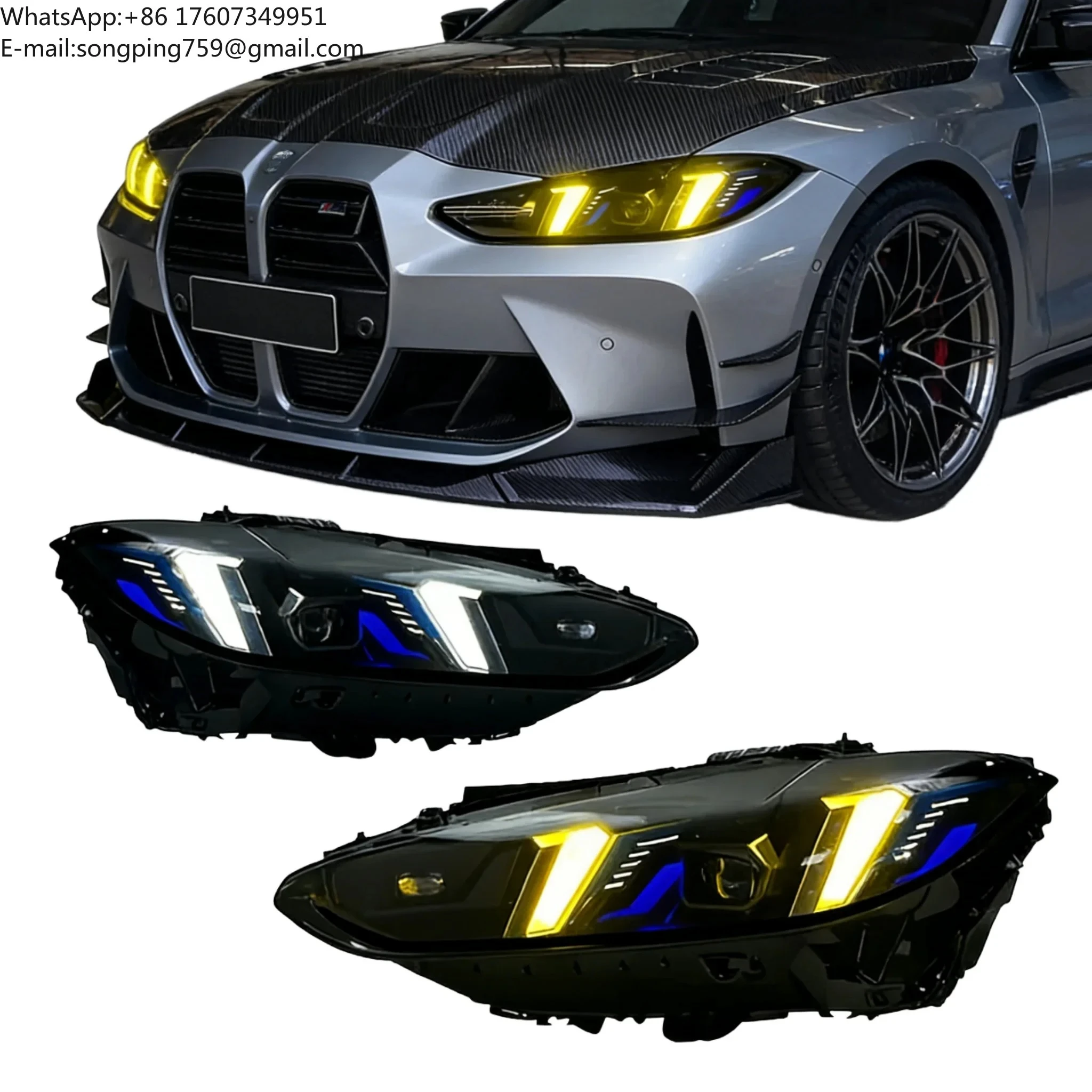 M4 Style LED Headlight Assembly for BMW 4 Series G22 G23 G26 2020-2026 Fang DRL Sequential Turn Signal Front Headlamps Retrofit