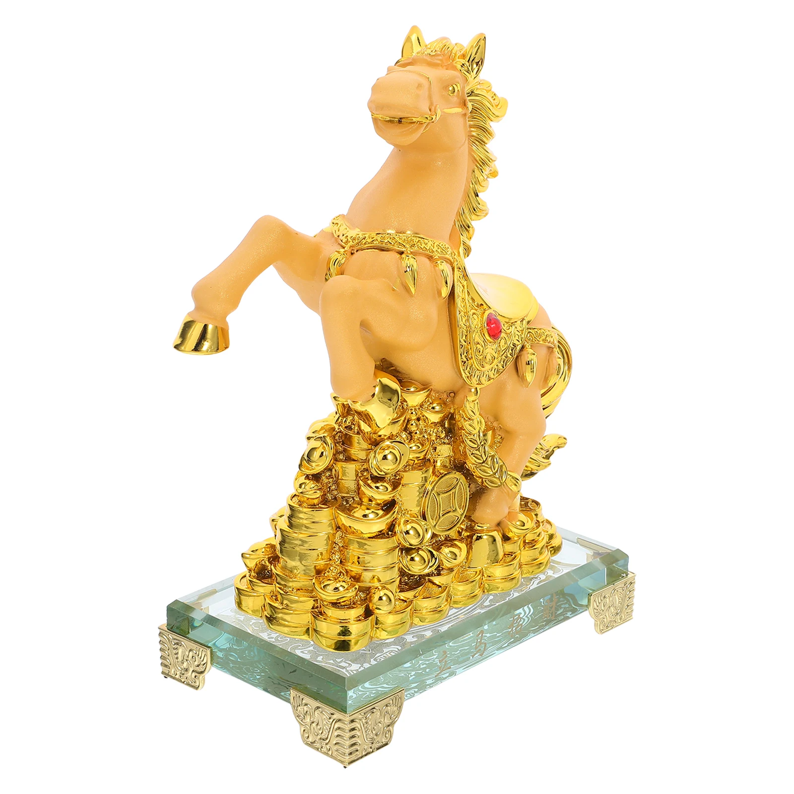 

Golden Resin Standing Horse Desktop Ornament Wealth Luck Decorative Feng Shui Zodiac Horse Sculpture Resin Statue Decor
