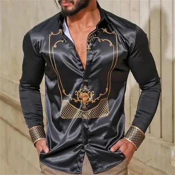 Koszula męska z nadrukiem 3D koszula outdoorowa uliczna z długim rękawem abstrakcyjna odzież z klamrą swobodna i wygodna