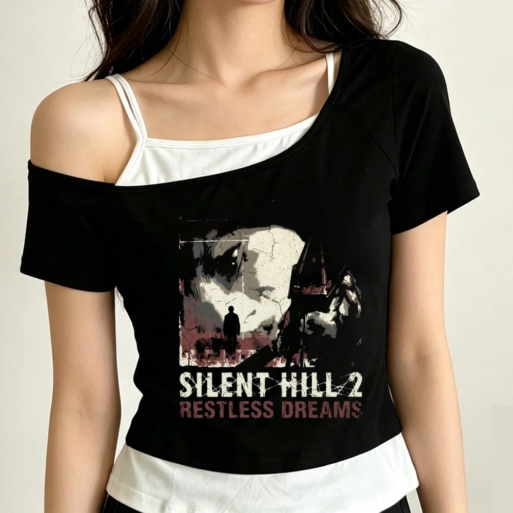 Silent Hill crop top ladies cute funny streetwear harajuku cheap top tees summer manga streetwear cutecore funny