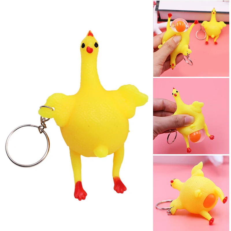 Funny Decompression Chicken Toy Rubber Chicken Laying Egg Chicken Toys Hang On Your Keys, Backpacks