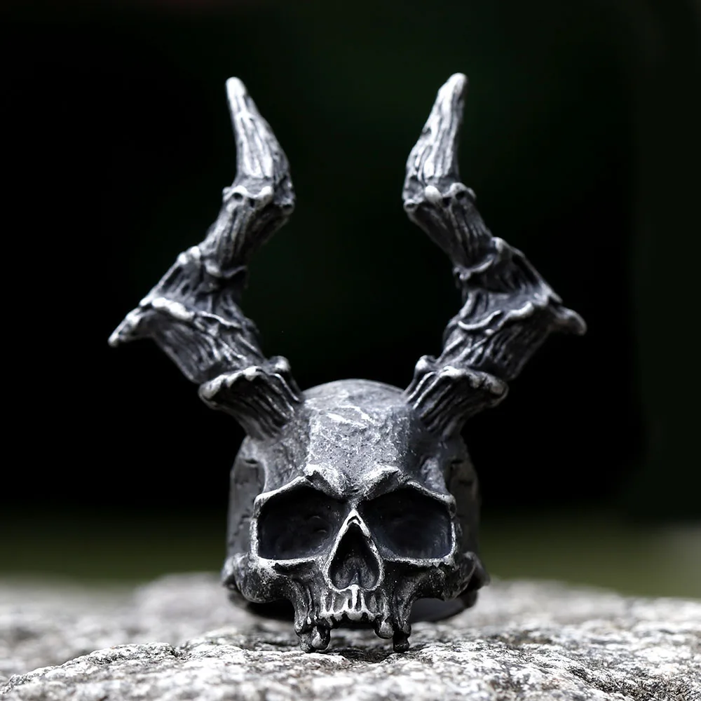 2023 new Vintage Gothic Steel Skull Rings Man Punk Rock Men Ring  Heavy Sugar Skull Ring Mens Mandala Accessories free shipping