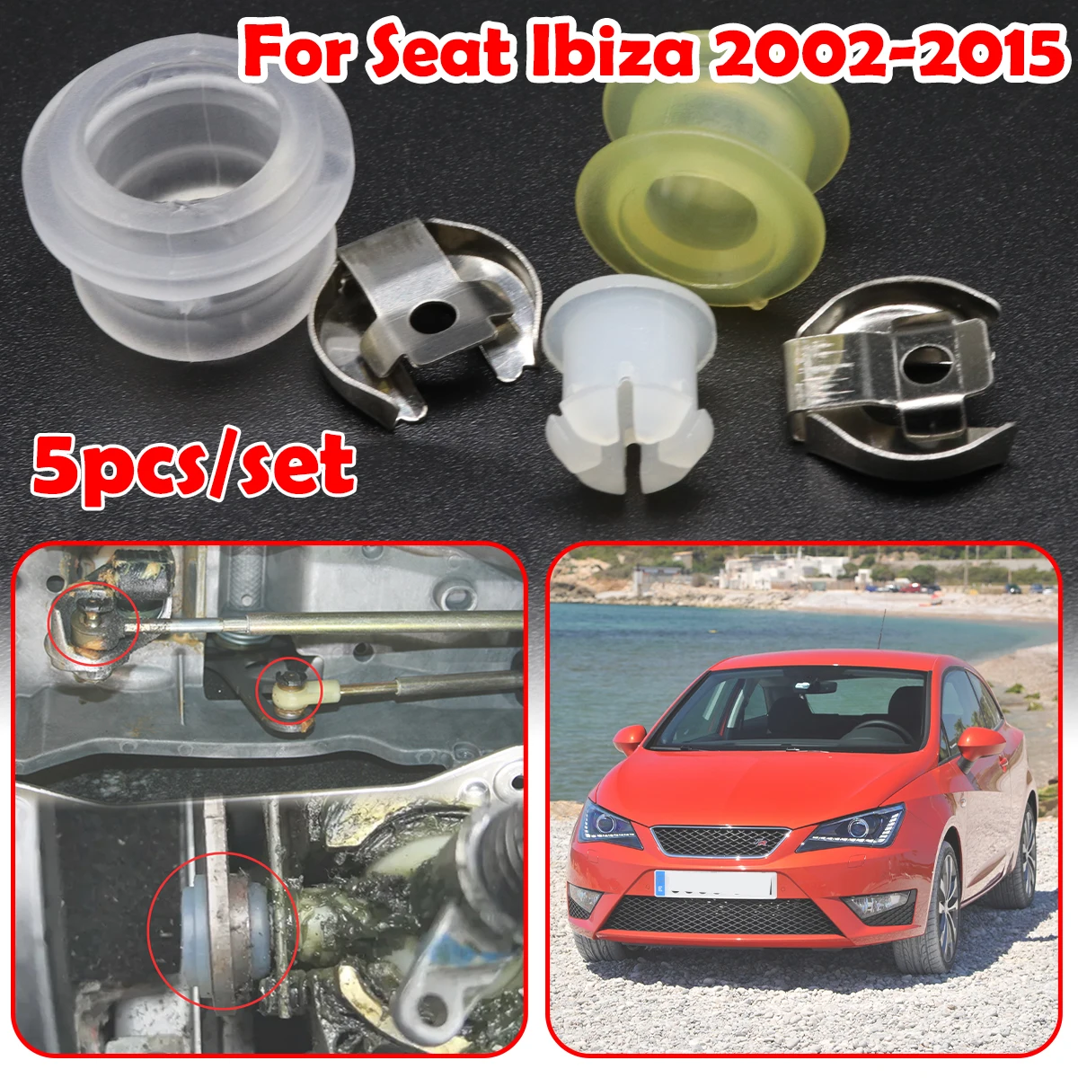 5pcs/set Gear Shift Lever Cable Bushing Gearbox Selector End Linkage Rubber Sleeve Repair Kit For Seat Ibiza 2002 2003 - 2015