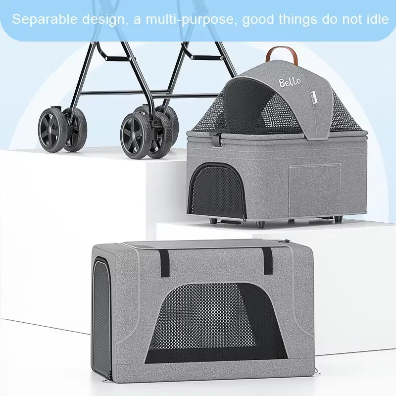 Double Decker Pet Stroller 3 in 1 Pet Carriers & Travel Products Folding Trolleys with Removable Carrier