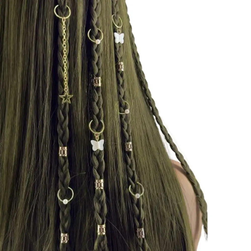 28Pcs Butterfly Hollow Out Hair Ring Hair Braiding Metal Cuff Clips Dreadlocks Beads Multi Style Headwear Hair Braid Tubes Decor