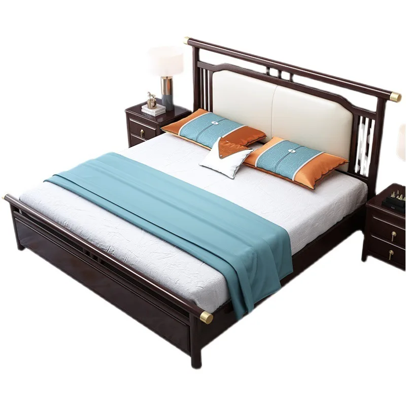 

New Chinese master bedroom soft bag solid wood bed 1.8 meters double bed