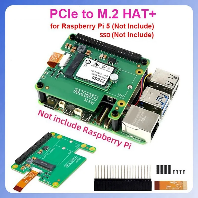 Pcie To M.2 HAT+ With Case+Blower For Raspberry Pi 5 Gen2 Gen3 M.2 NVME SSD 2230/2242 M Key PCIE GPIO Expansion Board