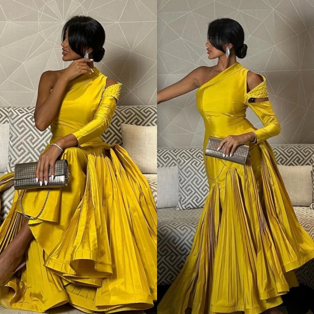 

Satin Draped Pleat Ruched Cocktail Party A-line Off-the-shoulder Bespoke Occasion Gown Midi Dresses