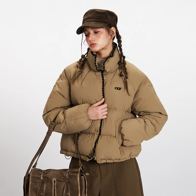 

American Retro Contrast Color Spliced Cotton Coat New Women's Stand Collar Thicken Warm Bread Jacket Casual Parkas Outerwear