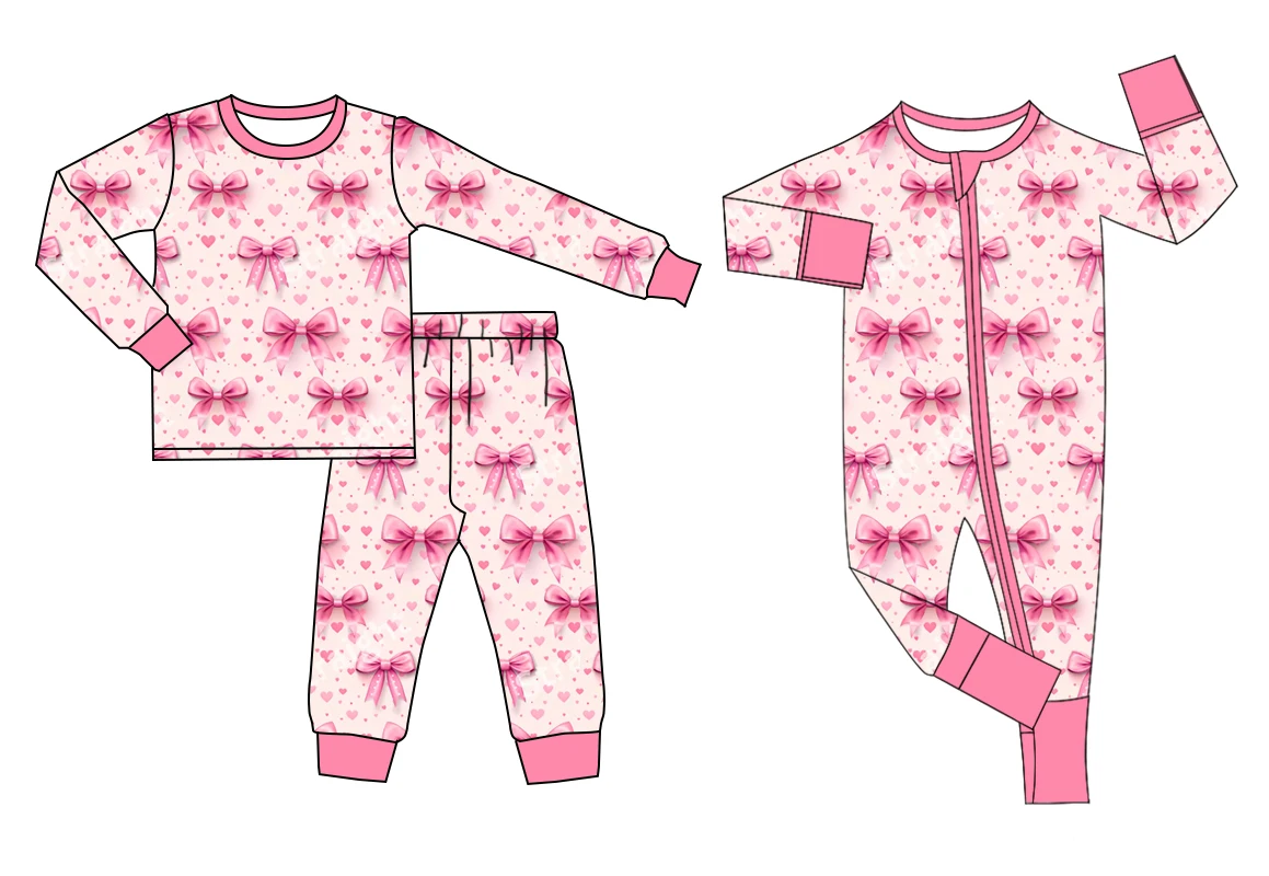 Autumn and winter girls long sleeve pants pink bow suit baby onesie brothers and sisters boutique wholesale