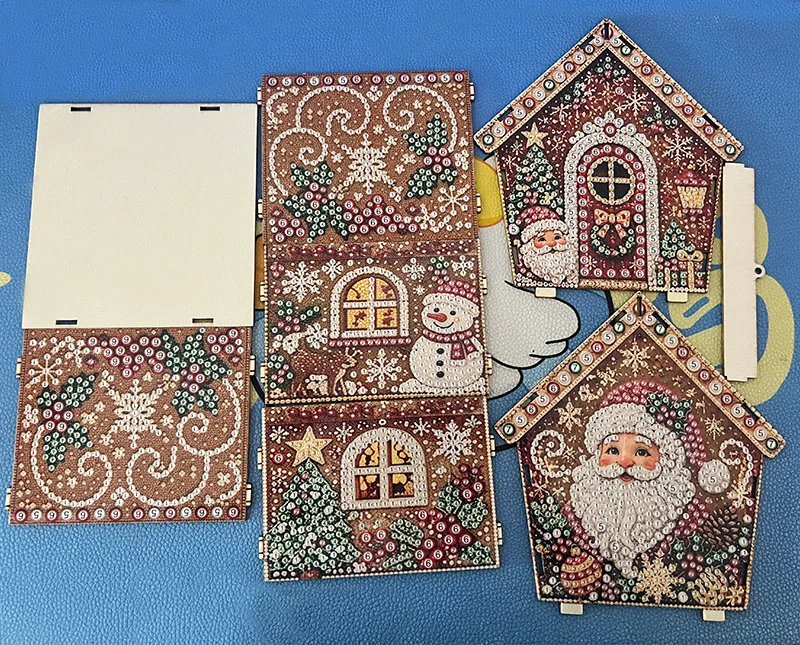 3D-Diamantmalerei Weihnachtshütte-Set, DIY-Handarbeit, Kristall-Strass-Haus, Bastelartikel, festliches Weihnachtsschmuck-Geschenk für Kinder und Erwachsene – Detail 2