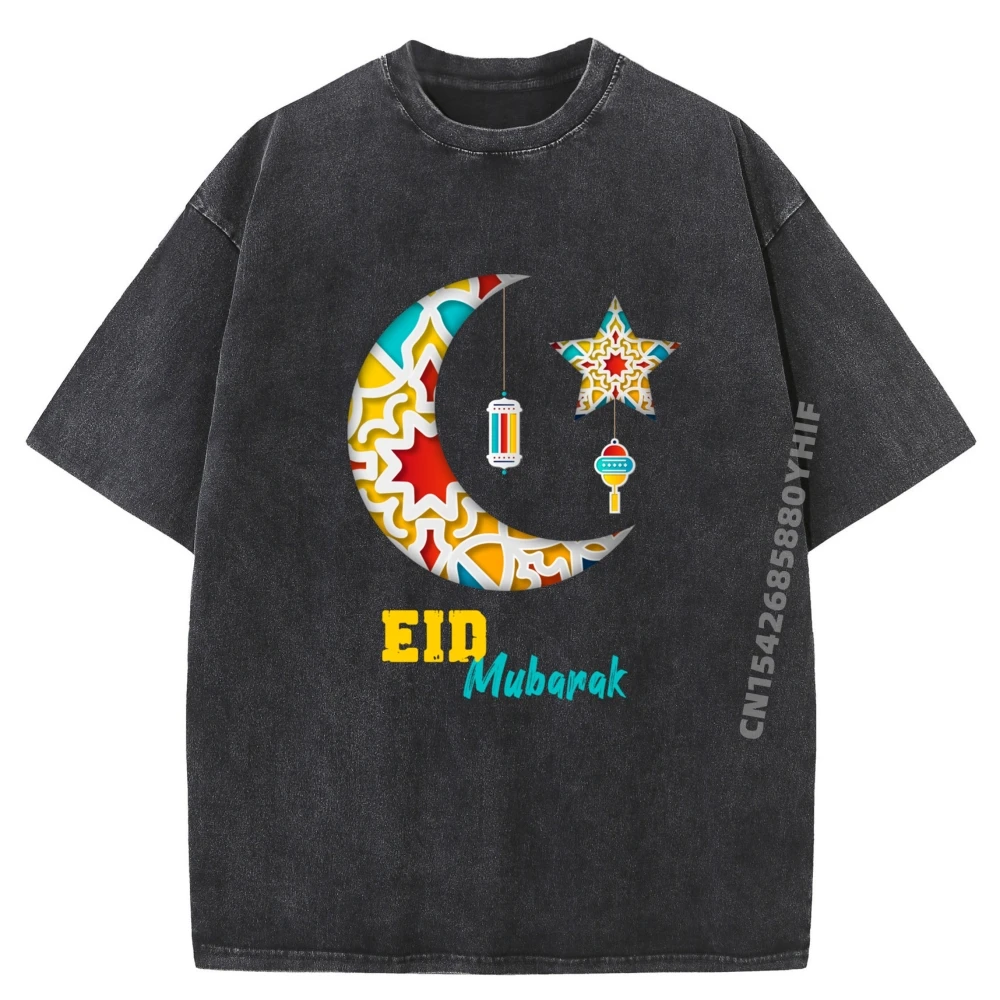 

Eid Alfitr Mubarak Kareem Happy Ramadan Karim Oversized T Shirt Couples Luxury T-Shirt Retro Washed Tshirt