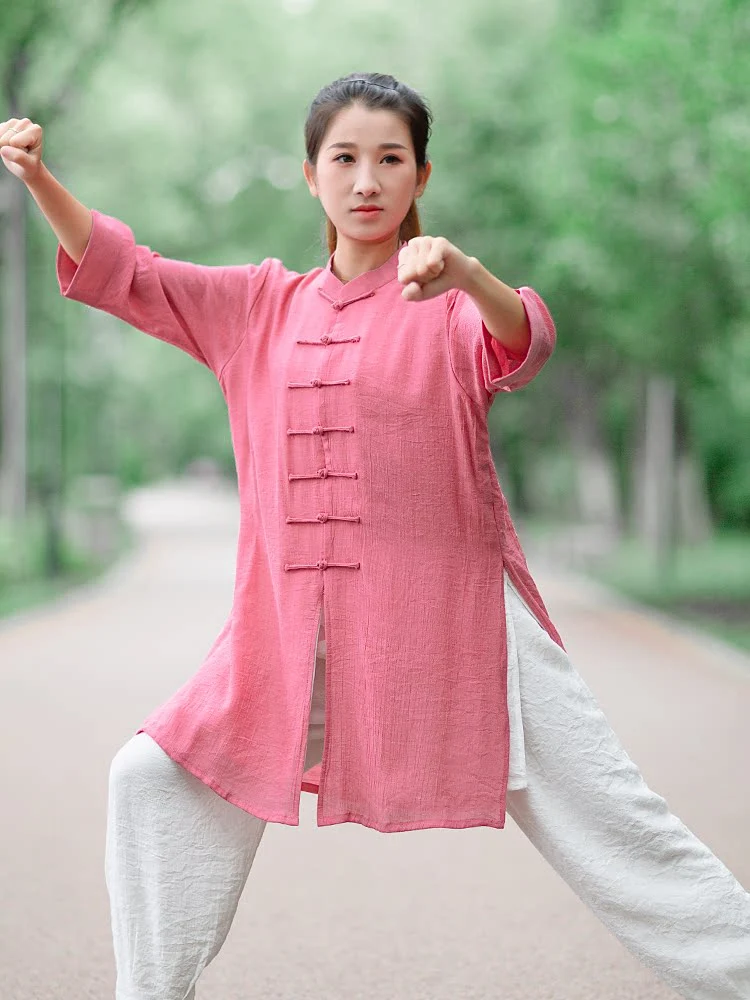 2026 New Women Tai Chi Suit Ba Duan Jin Chenjiagou Thin Summer Gauze Linen Martial Arts Training Practice Chinese Style Set