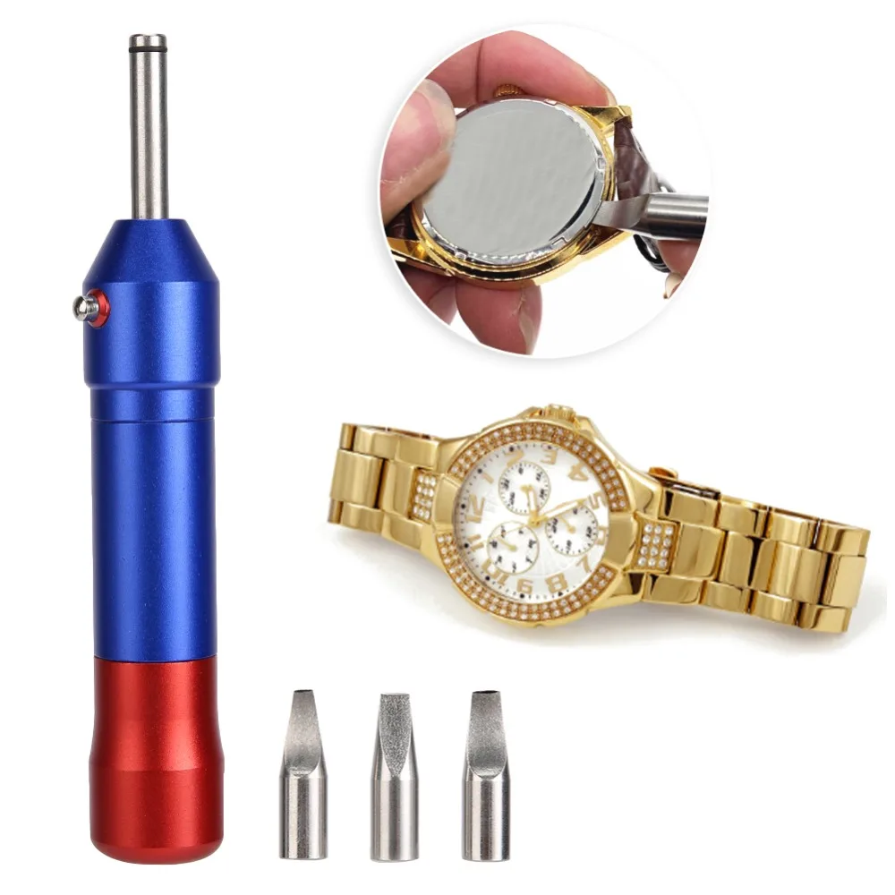Blue + Red Elastic Watch Case Pry Tool Aluminum Handle, Steel Blade 15.5*6.6cm Watch Back Opener Watchmaker Repair Accessory