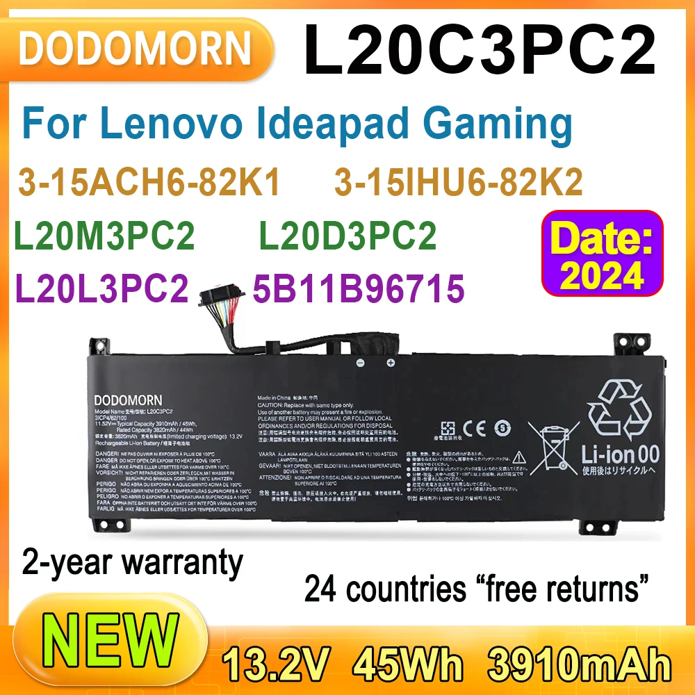 

New L20M3PC2 L20C3PC2 Laptop Battery For Lenovo Ideapad Gaming 3-15ACH6 82K1 Serie 3-15IHU6 82K2 L20L3PC2 L20D3PC2