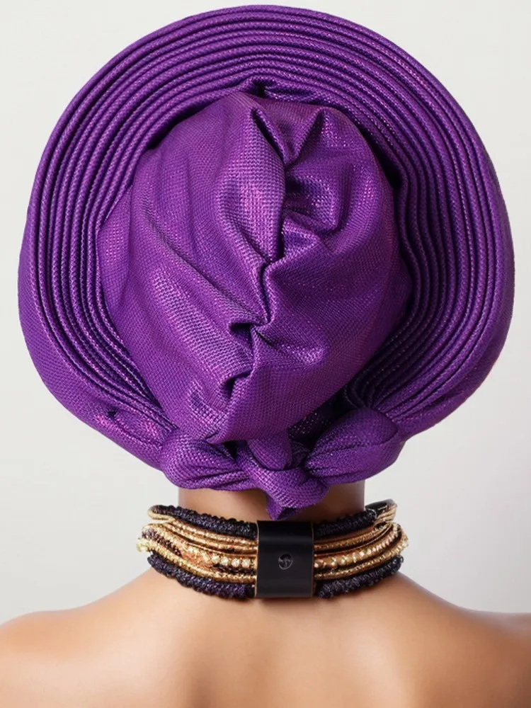 2024 New African Headtie Turban Nigeria Head Ties With Flowers Already Made Auto Gele Women Head Wraps For Wedding Party