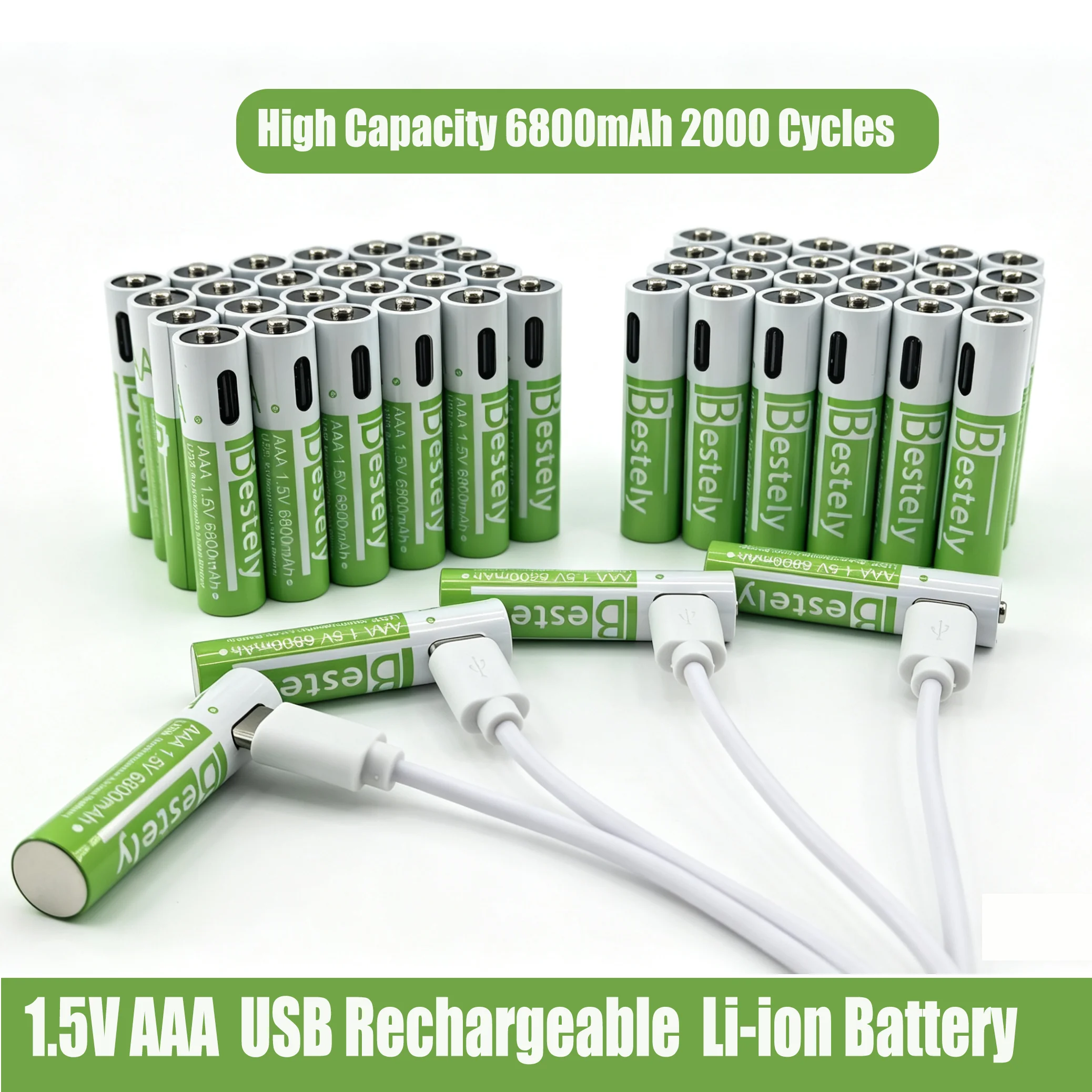 New 1.5v AAA  Rechargeable Lithium Batteries 6800mAh Capacity,Type-C USB AAA Li-ion Battery 2000 times cycle with cable for free