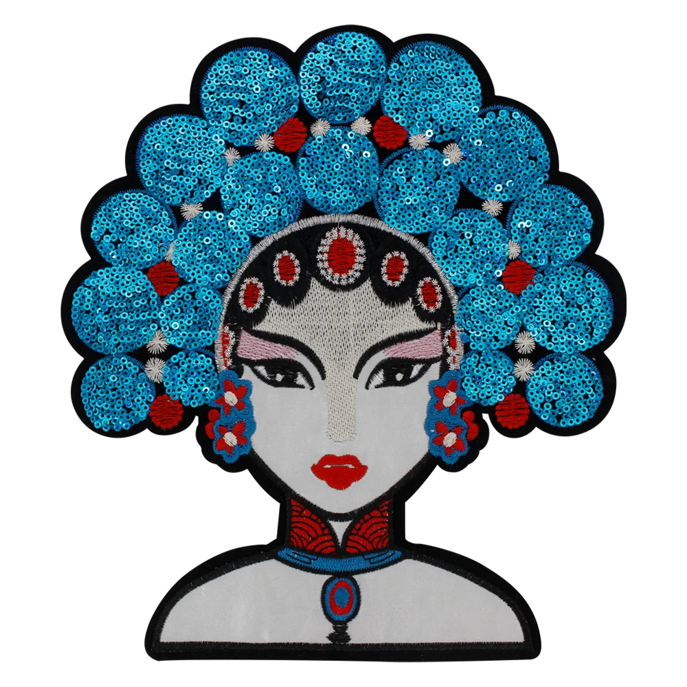 Bead Sequined Peking Opera Patch Embroidery Chinese Style Badge Beauty Girl Clothing Sewing Accessories