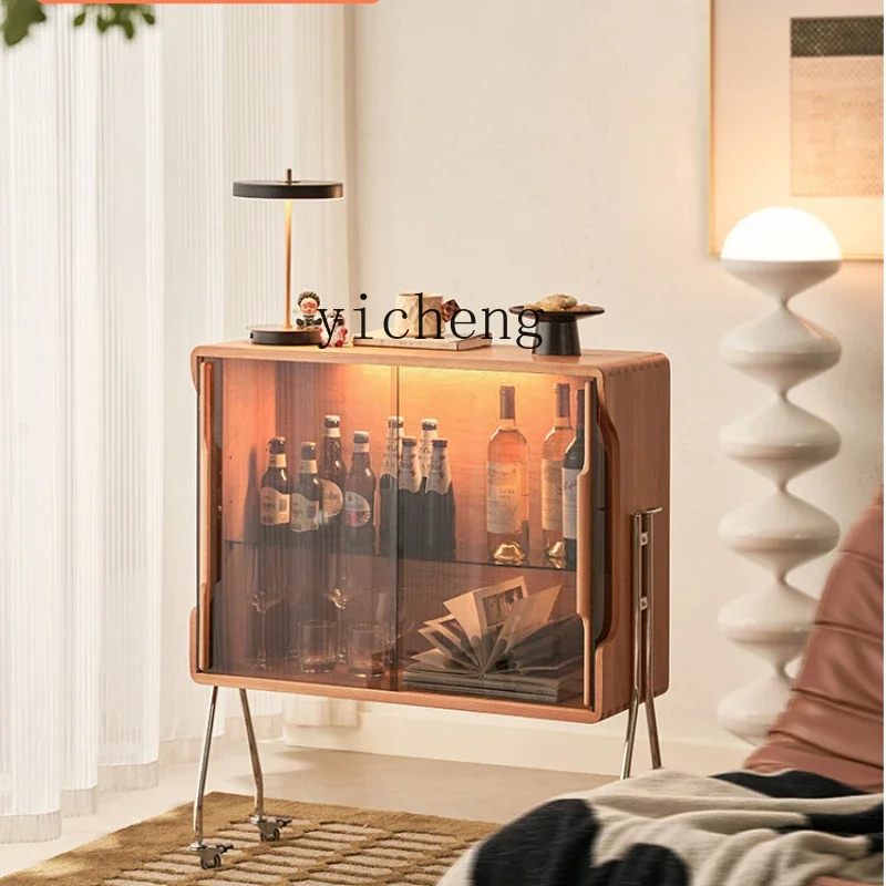 ZZc Solid Wood Removable Glass Sideboard Cabinet Living Room Locker Cherry Wood Storage Cabinet