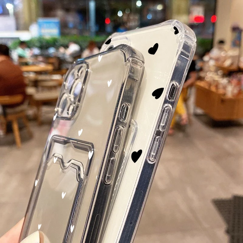Hülle für iPhone 18 17 16 15 14 13 12 11 Pro Max Schwarz Weiß Herz Transparente Handyhülle für iPhone 16 Plus Brieftasche Kartenfach Hülle – Detail 4