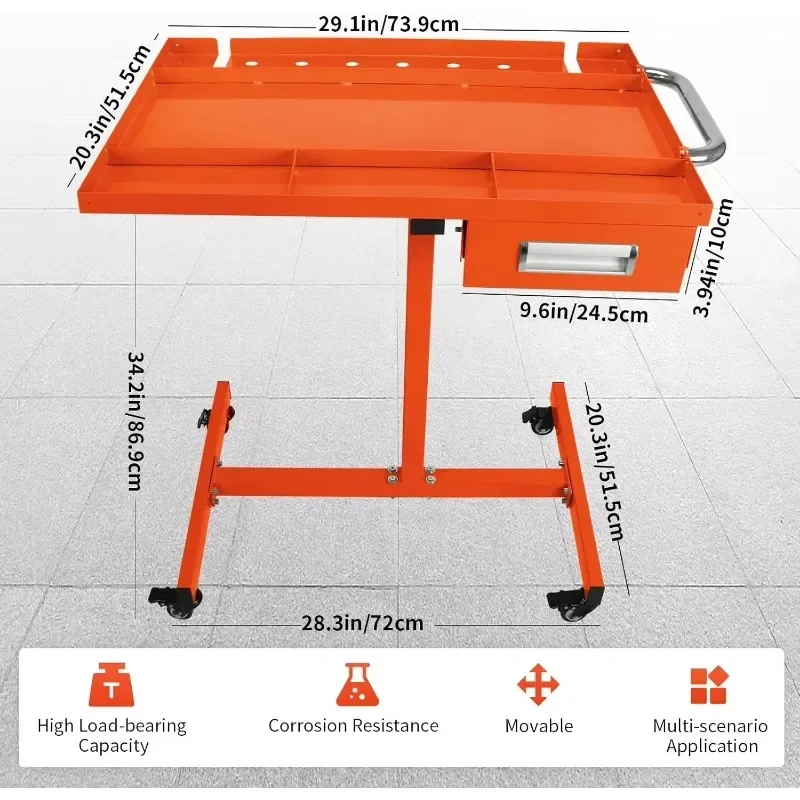 Rolling Tool Tray with Wheels Drawer Removal Table 220 lbs Capacity Garage Workshop Mechanical Rolling Table