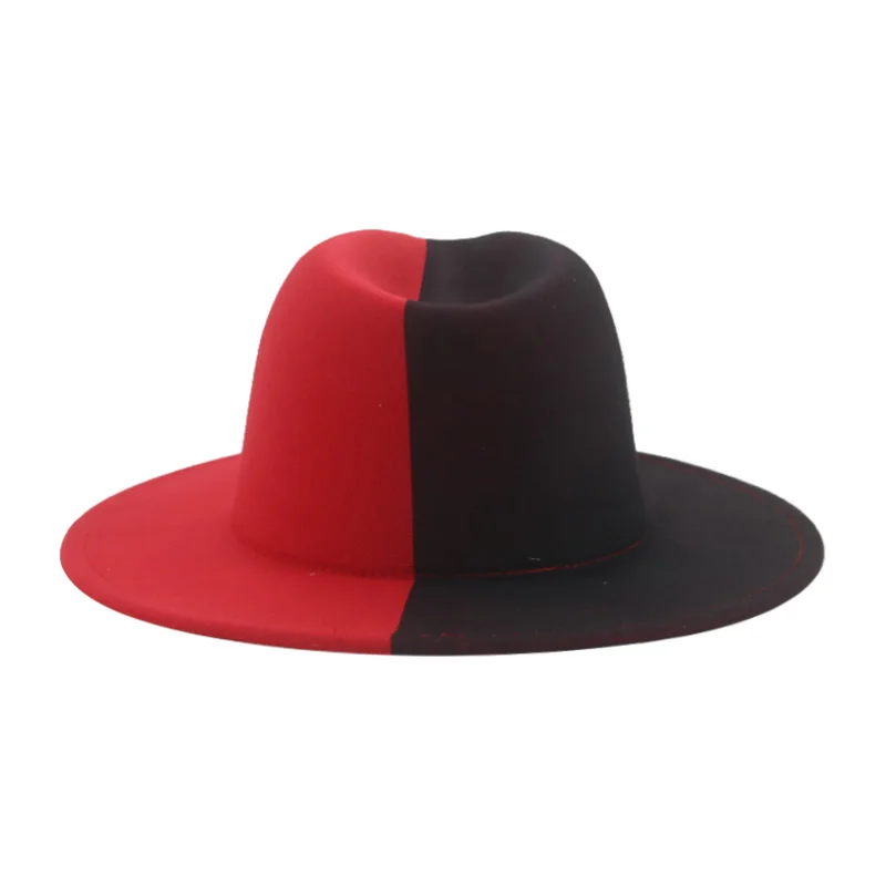 Kapelusz Fedoras Kapelusze Zimowe Kobiety Patchwork Filcowe Czapki Mężczyźni Fedora Czerwony Czarny Nowa Moda Luksusowe Czapki dla Mężczyzn Sombreros De Mujer Gorros — zdjęcie 6