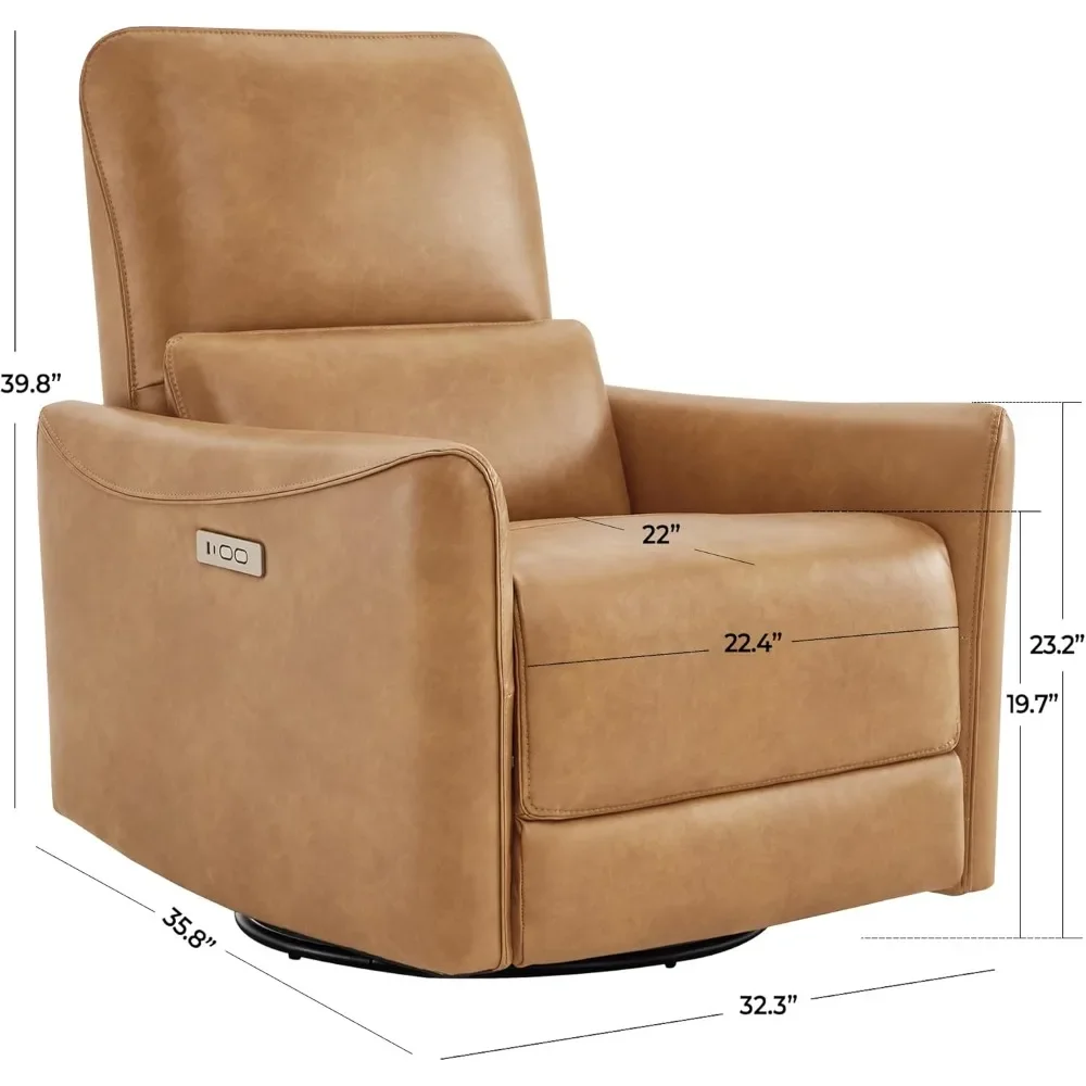 Living Room Chair with Lumbar Support, FSC Certified, Upholstered Faux Leather, Power Swivel Glider Living Room Chair