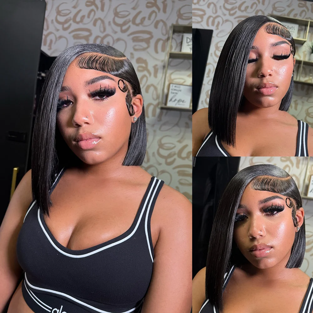 Pelucas de cabello humano liso corto Bob 13x4 13x6 Hd con encaje frontal 4x4 5x5 peluca con cierre de encaje peluca negra brasileña para mujeres barato en venta