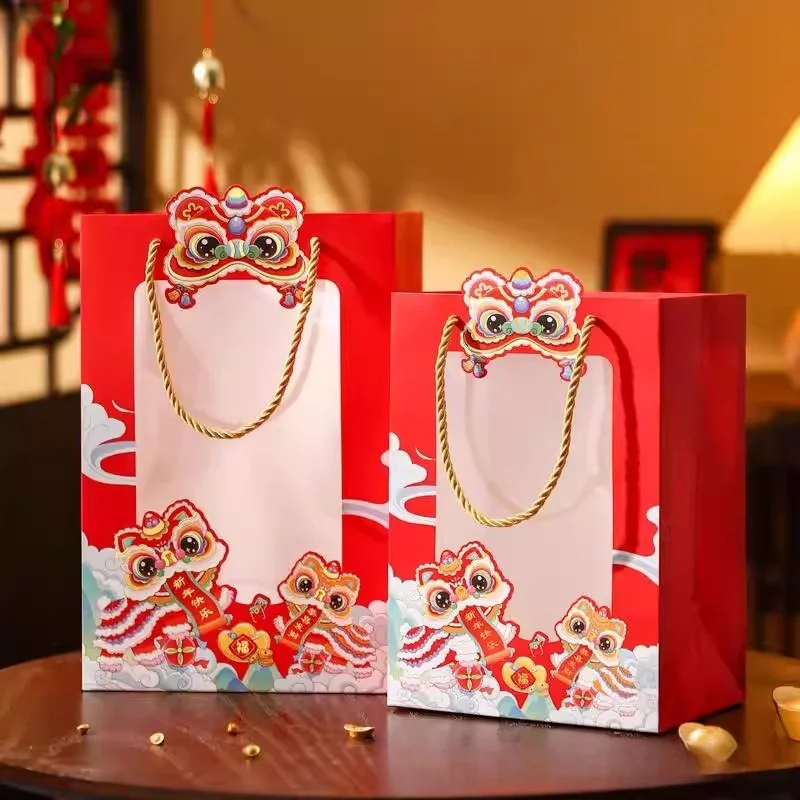 

Красный подарочный пакет с прозрачным окном, новогодний, премиум-класса, экологичный, для хранения и организации