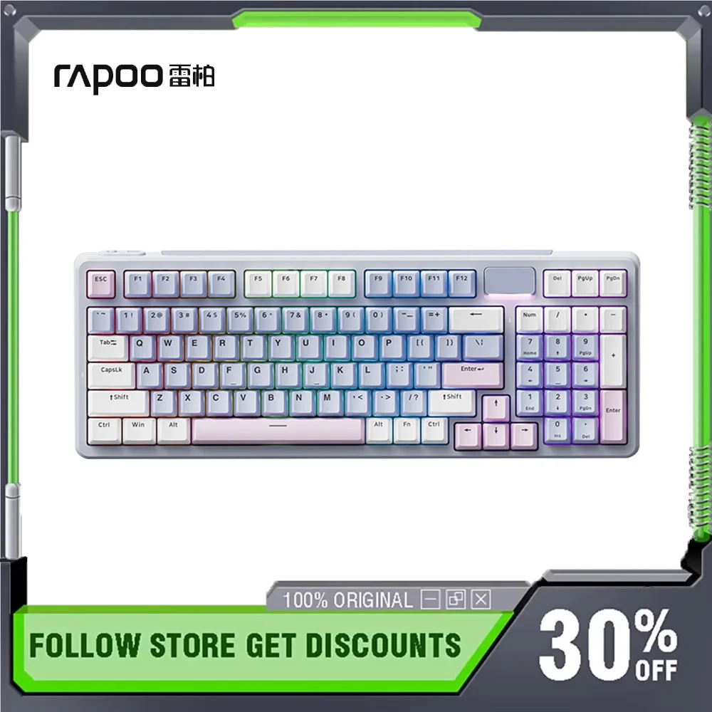 

Беспроводная клавиатура Rapoo V700DIY-98, трехрежимная прокладка, горячая замена, 10000 мАч, длительный срок службы батареи, RGB, индивидуальная игровая клавиатура