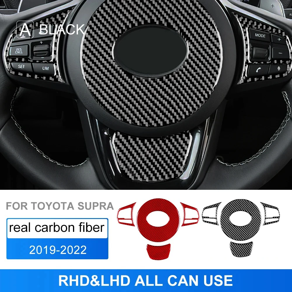 Real Soft Carbon Fiber For Toyota Supra GR A90 A91 MK5 2019 2020 2021 2022 Car Steering Wheel Sticker Interior Auto Trim