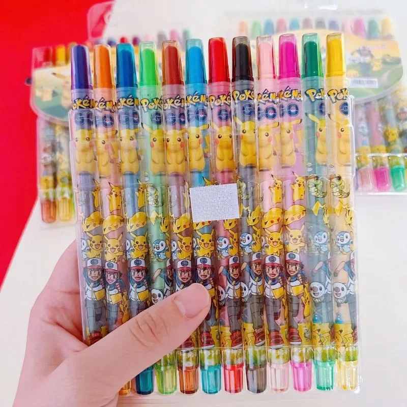 Cartoon Pikachu 12 Color Paint Brush Student Drawing School Supplies Stationery Kids Gift Crayon Anime Birthday Gifts