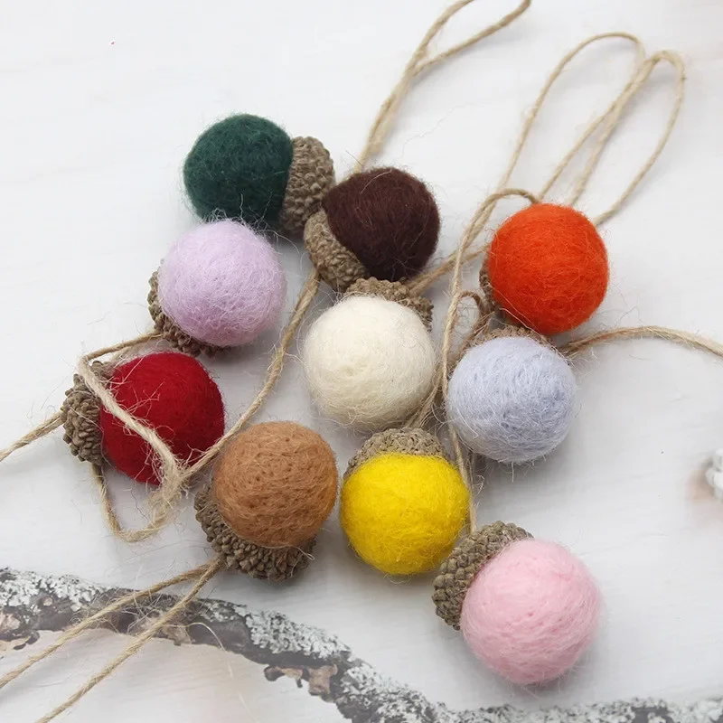 5Pcs Christmas Decoration Wool Felt Ball Pine Cone Acorn Xmas Tree Hanging Pendant Ornament DIY Crafts Party Supplies