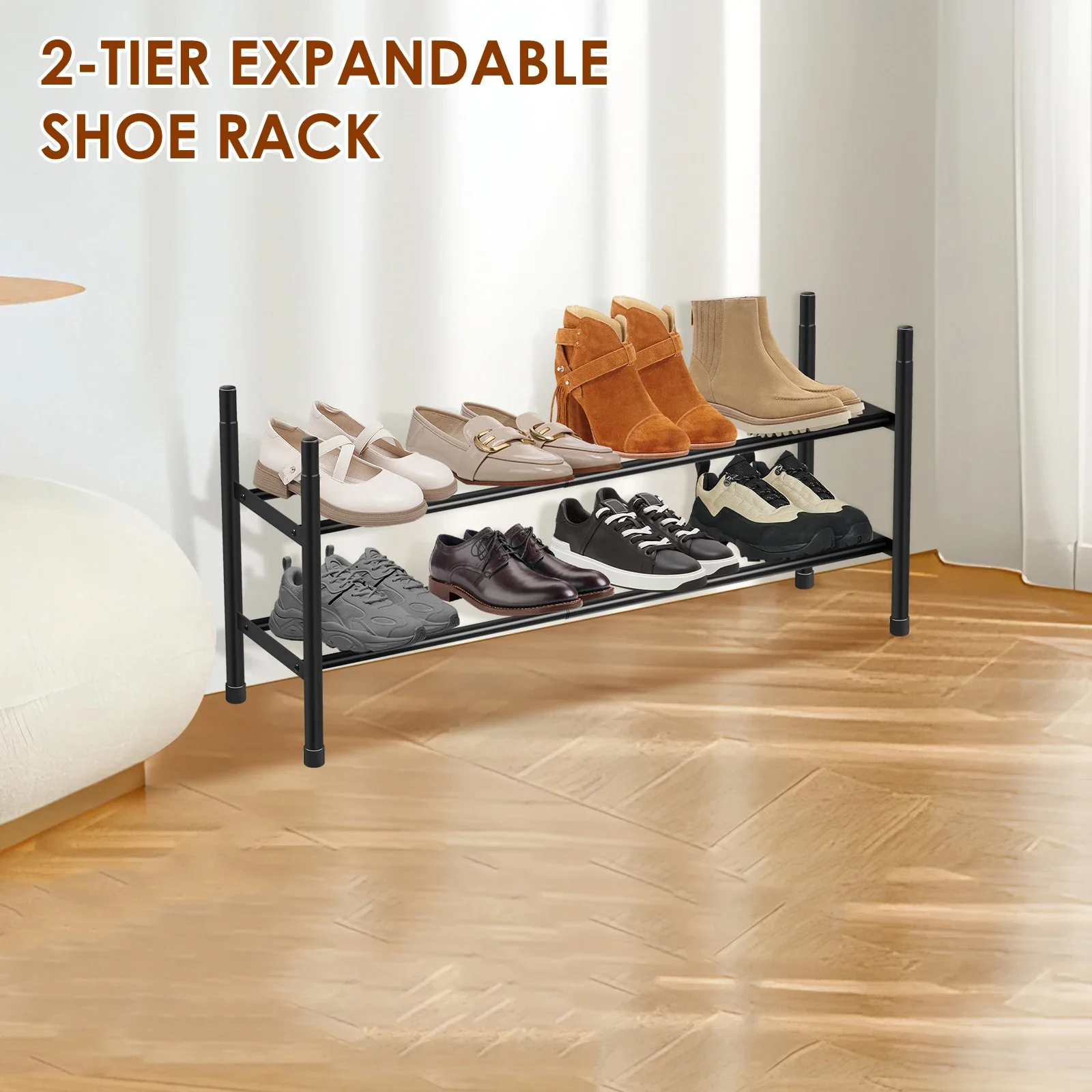 Expandable Shoe Rack 2 Tier Adjustable Shoe Storage Shelf Metal Shoe Storage Organizer Stackable Shoe Stand Shoe Rack Entryway