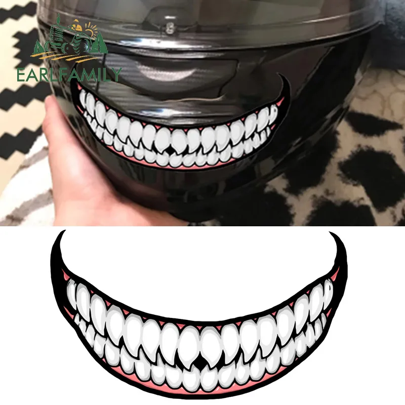 EARLFAMILY 13cm For Scary Devil Tooth Helmet Car Stickers RV JDM Motorcycle Decal Waterproof Camper Van Funny Car Accessories