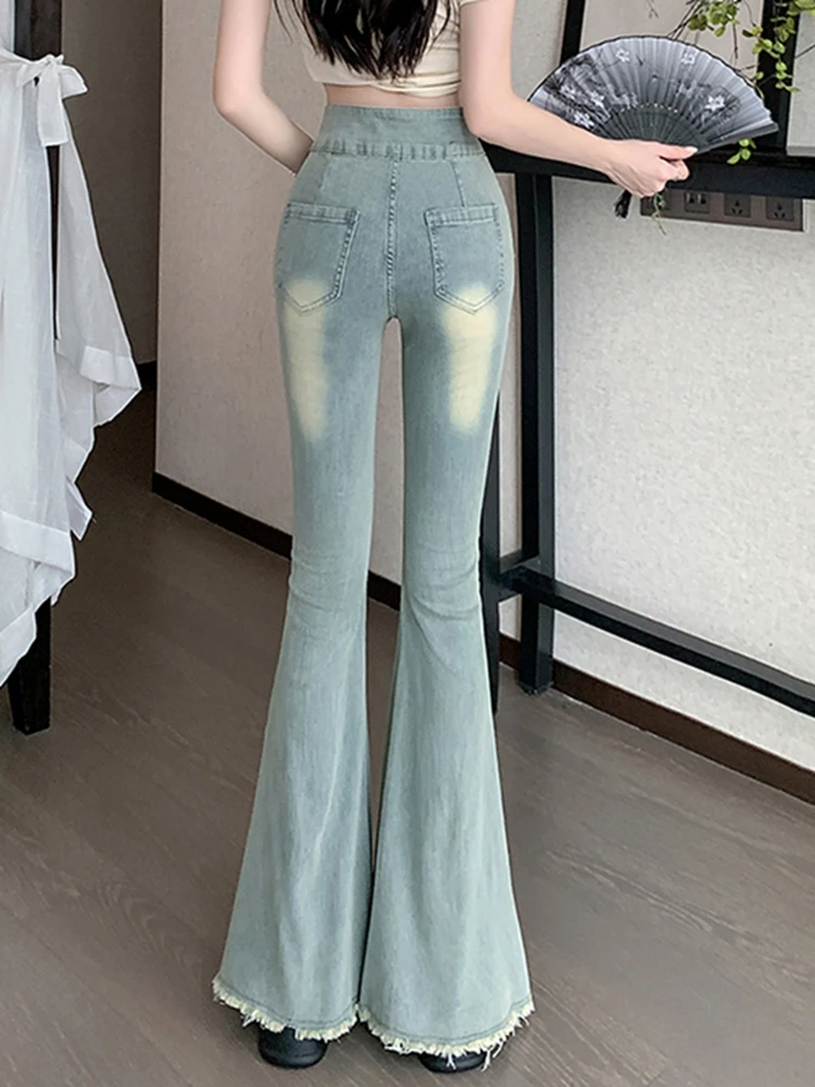 Streetwear Flare Jeans Women Pants 2025 Elegant High Waist Korean Style Y2k Clothes Slim Vintage Wide Leg Pants Denim Trousers