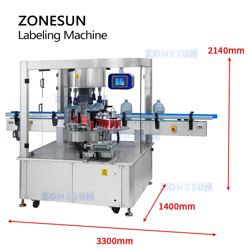 ZONESUN Automatic Round Cylindrical Bottles Labeling Machine ZS-CYGDP6 Self Adhesive Labels Mineral Water Beverages Packaging