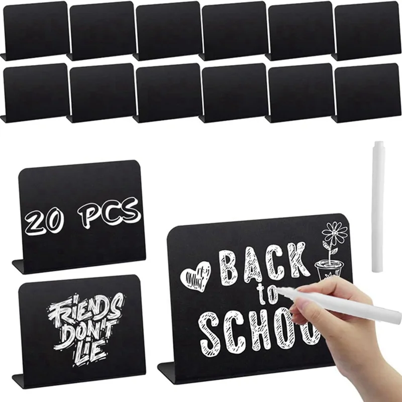 20 Pack Mini Chalkboard Signs Plastic For Chalk Sign For Food - Party - Buffet - Table Sign Chalkboard With 2 Chalk Marker-POS