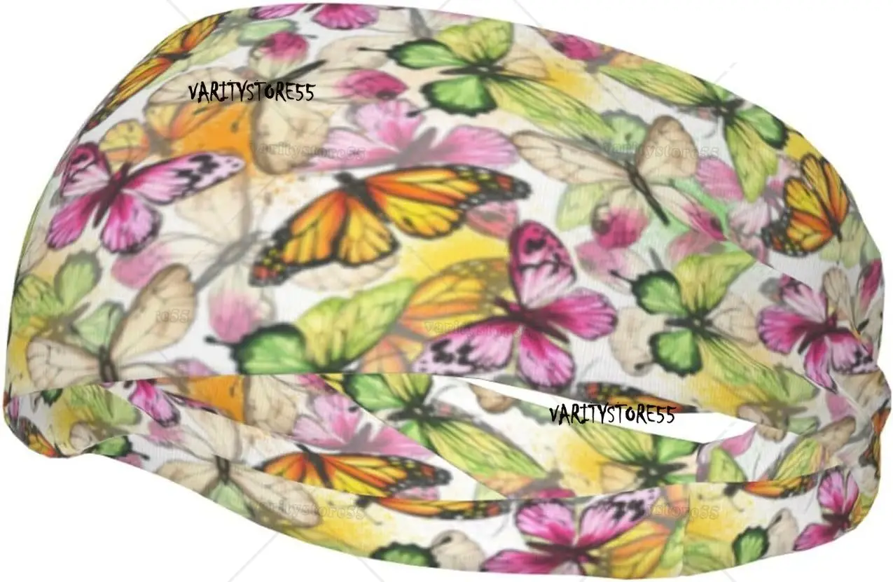 

Butterflies Sports Headband for Men Wome Reused Washed Mens Head and Sweat Bands for Running Yoga Fitness Workout