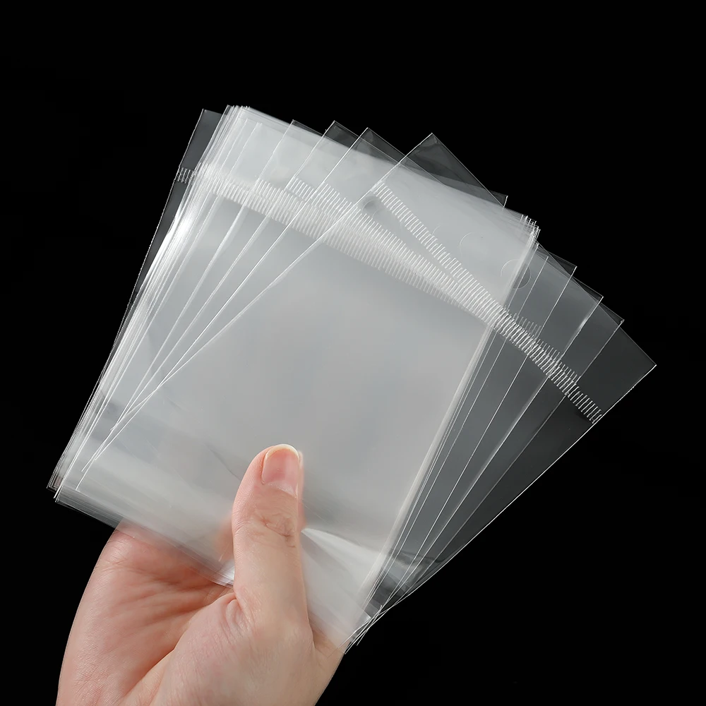 100pcs Transparent Self Adhesive Bag Plastic Hanging Opp Pouches Seal Gift Bag for Jewelry Display Retail Package Storage Bags