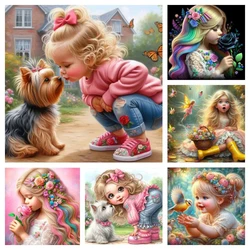 Little Girl Diamond Painting Sweet And Cute Pictures Full Round Diamond Mosaic Cross Stitch Kit Home Wall Decoration Gift