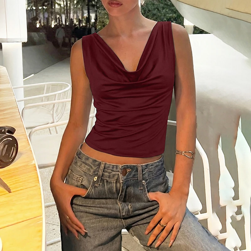 Hugcitar Swing-Kragen Einfarbiges Slip-Kleid Rückenfreies Schnür-Top Sexy Schlankes Crop-Top Frühling Sommer Damen Neue Mode Outfit Urlaub Club – Detail 20