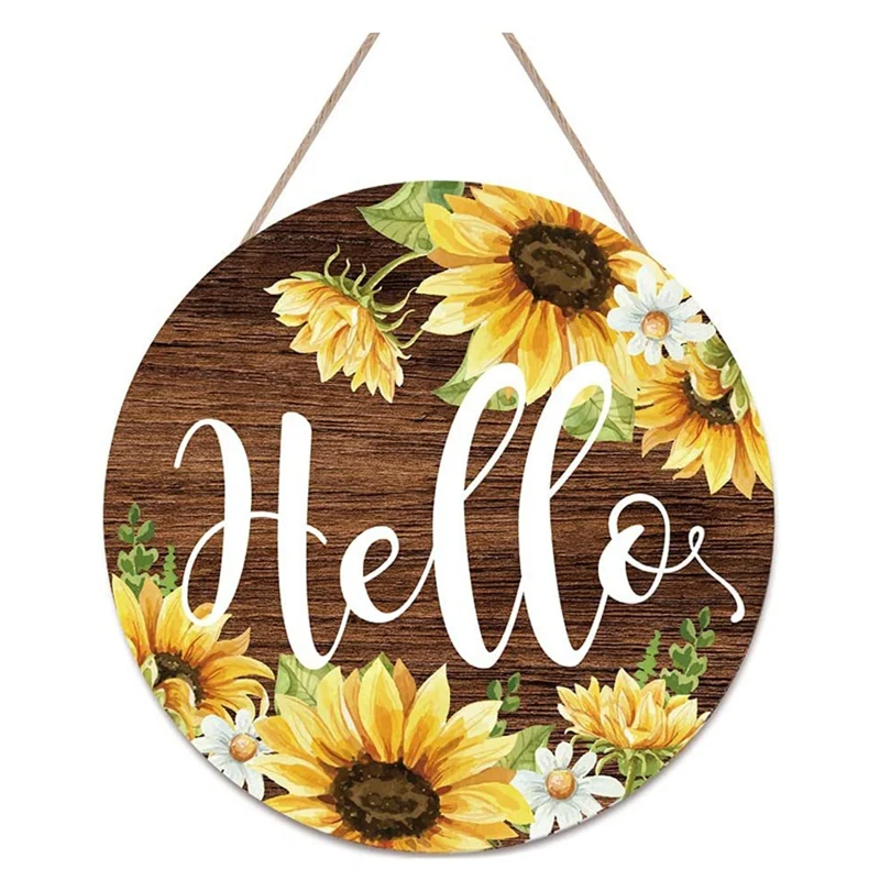 Farmhouse Hello Door Sign Sunflower Decor Sign For Home Wall Wreath Porch Front Door Decorations,Welcome Sign Easy Install