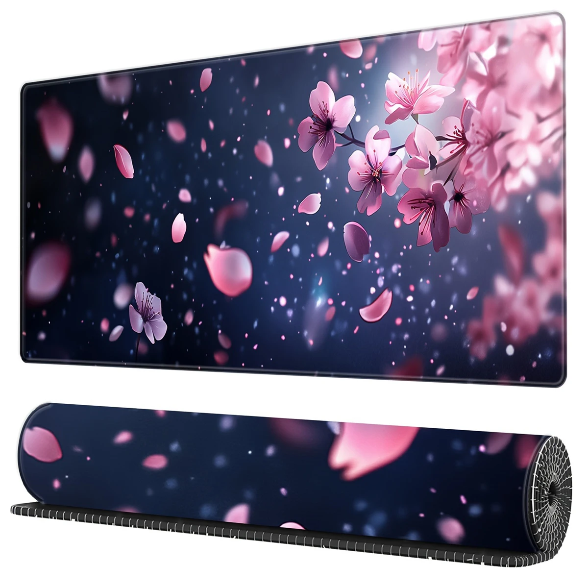 1pc  Dreamy Peach Blossoms Falling Mouse Pad Multi-Size Non-Slip Stitched Edge Computer Keyboard Desk Mat For Office And Gift