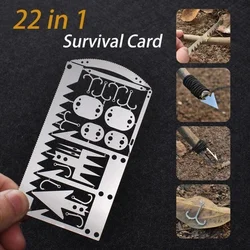 Portátil em aço inoxidável Survival Tool Card, 22-em 1, Multifuncional Camping Tools, Suprimentos de pesca, Emergência ao ar livre, 1pc