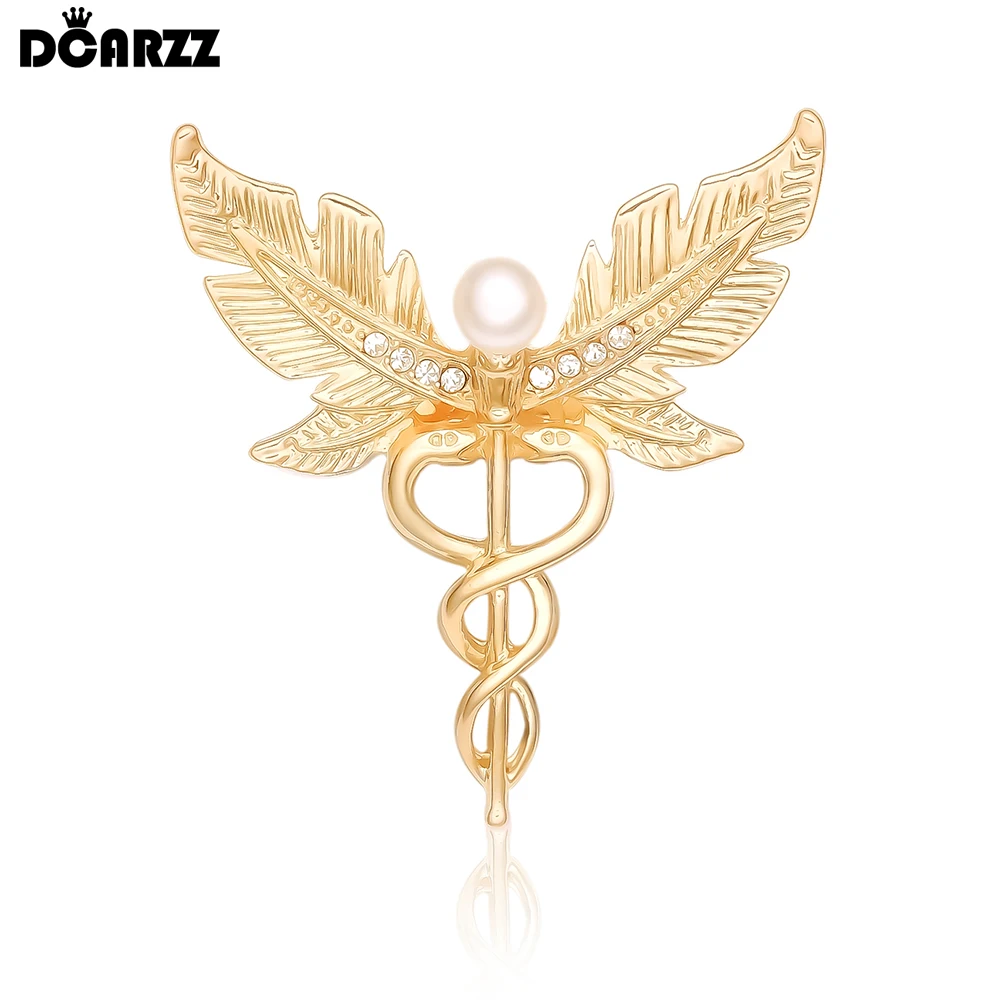 

DCARZZ New Medical Caduceus Pearl Pin Brooch Creative Leaf Wings Snake Cane Lapel Badge Medicine Jewelry for Doctor Nurse