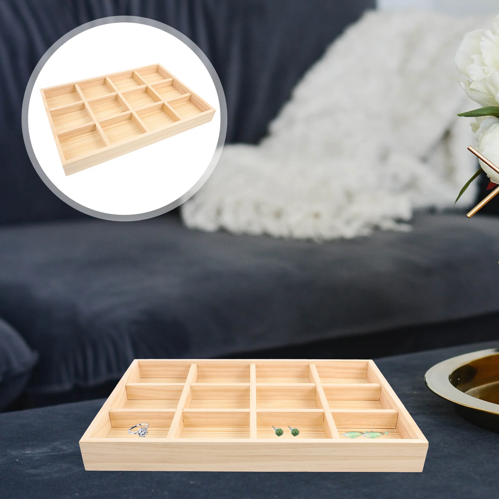 

Wooden Retro Jewelry Organizer Tray Decorative Ring Dish Storage Tray for Rings Earrings Necklaces Jewelry Container