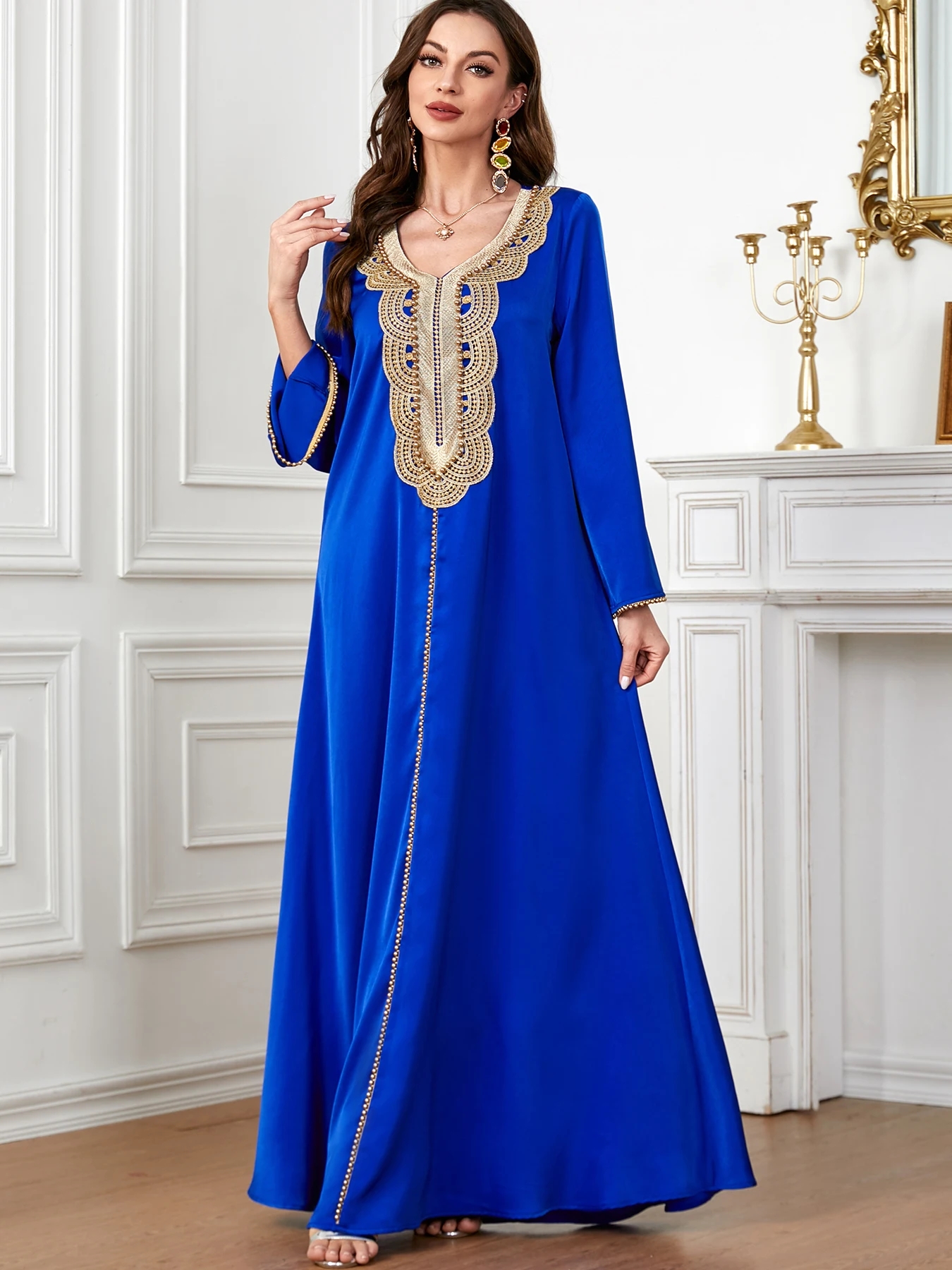 Moroccan Kaftan Women Ramadan Abaya Luxury Arabic Turkey Dress Eid Beaded Fashion Dresses Jalabiya Gown Party Islam Clothing